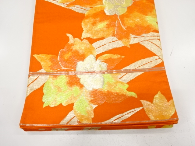  アンティーク　蘭模様織り出し袋帯（着用可）